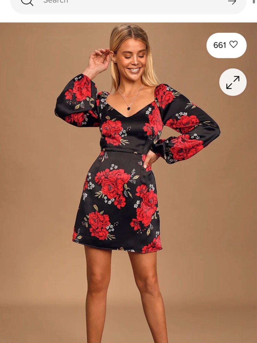Lulu's Black Mini Dress with Red Floral Print/ woman’s S